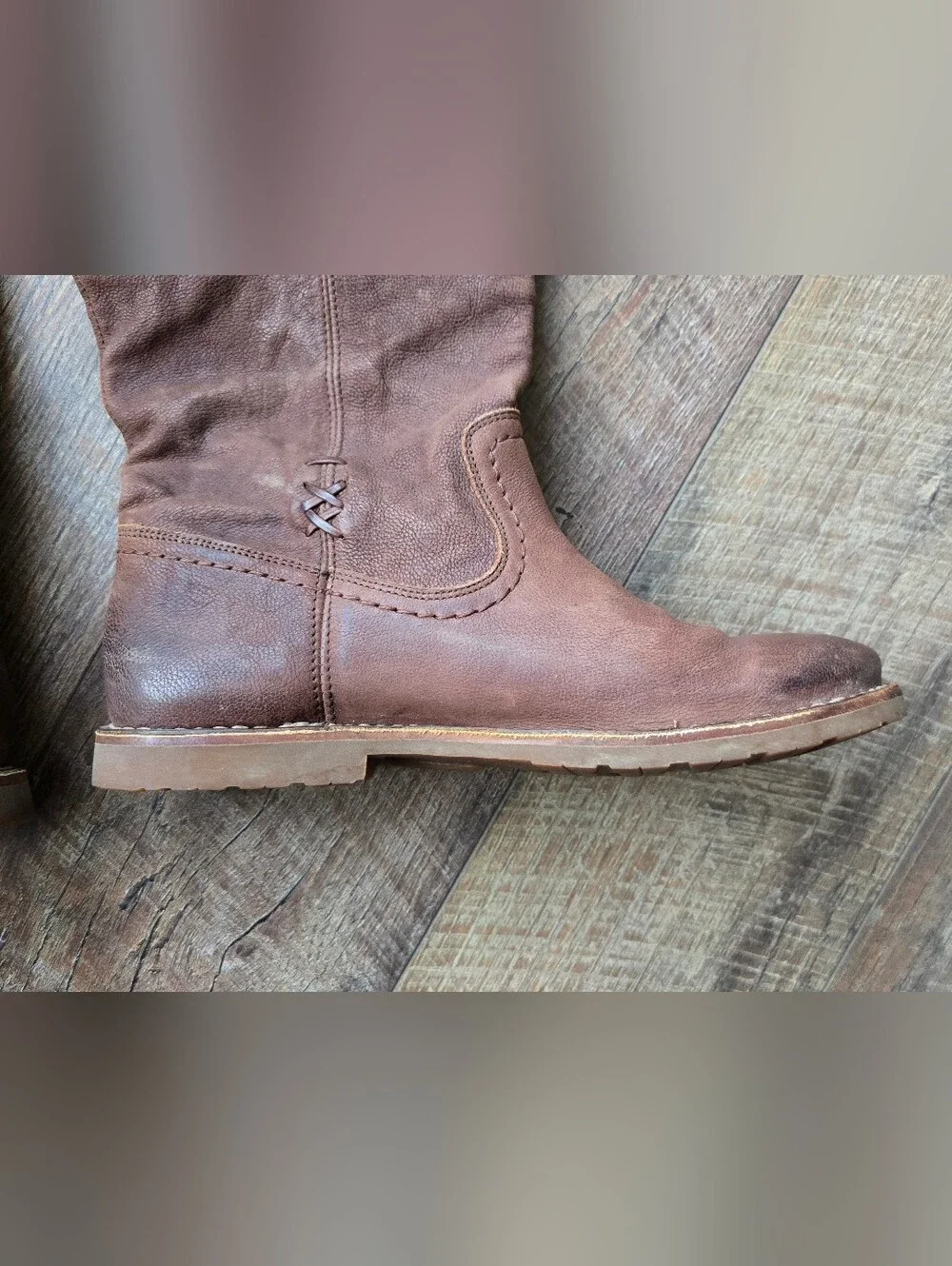 FRYE Celia X Stitch Brown Pebble Leather Tall Pull On Riding Boots Size 7 B - Picture 5 of 12